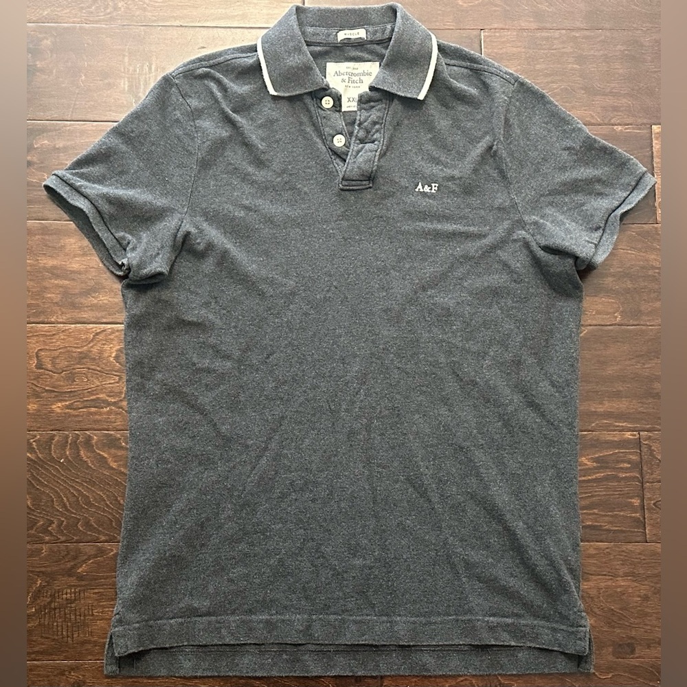 Men’s Abercrombie & Fitch Muscle Grey/White Embroidered Logo Polo - Size 2XL